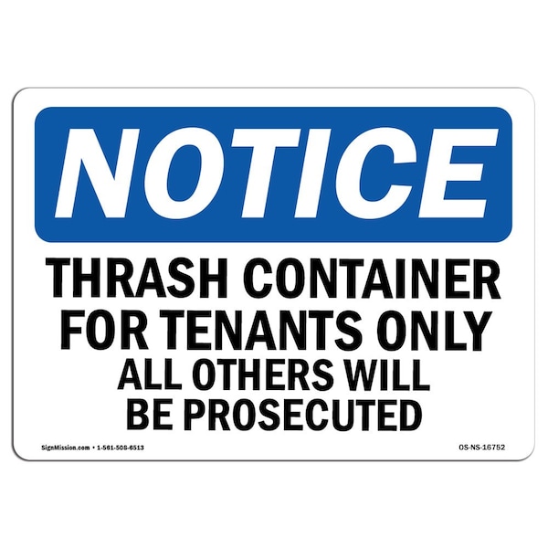 Signmission OSHA , 3.5" Height, Trash Container Tenants Others Prosecuted Sign, 5" X 3.5", Landscape OS-NS-D-35-L-16752 - main